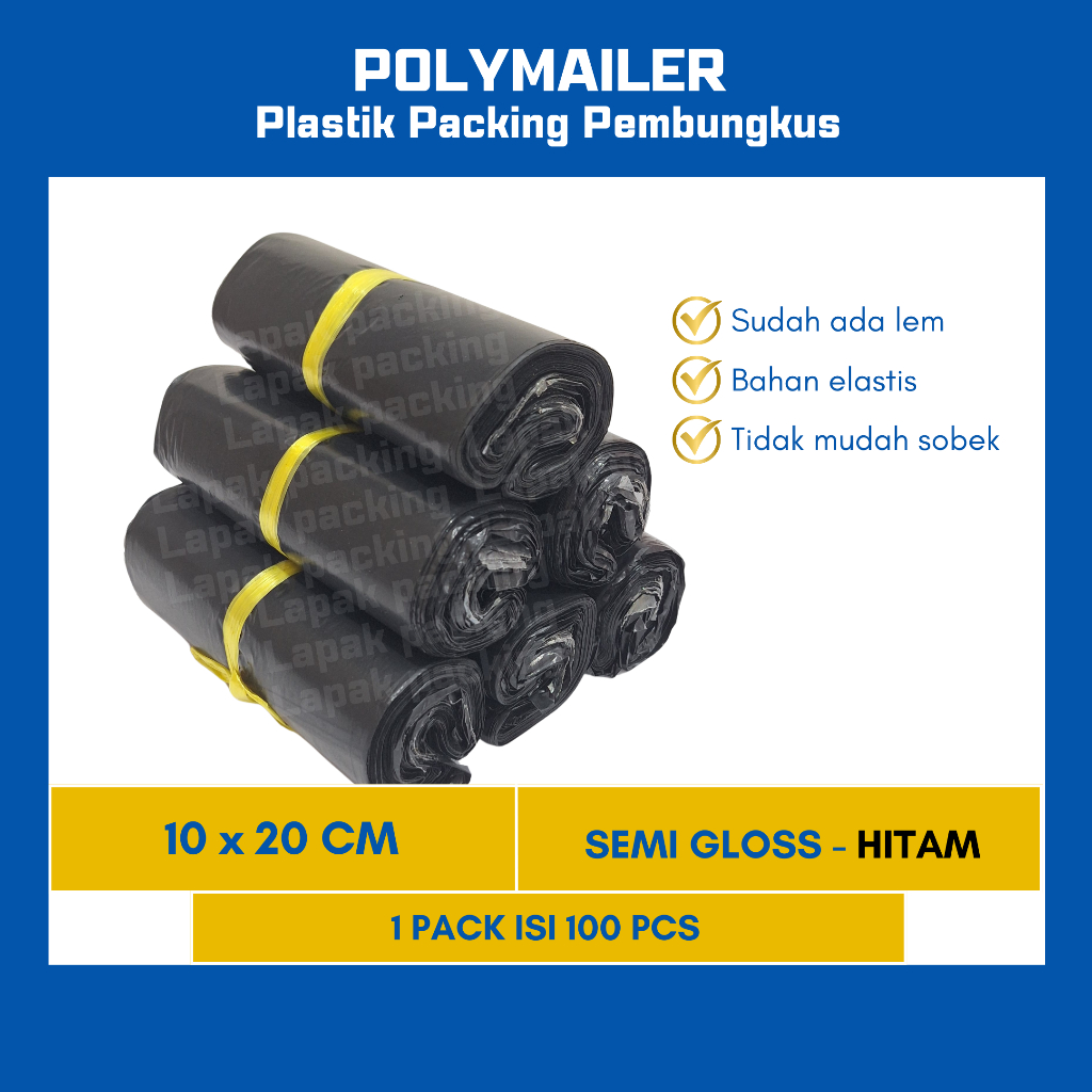 POLYMAILER STANDARD Hitam Putih 10 x 20 isi 100
