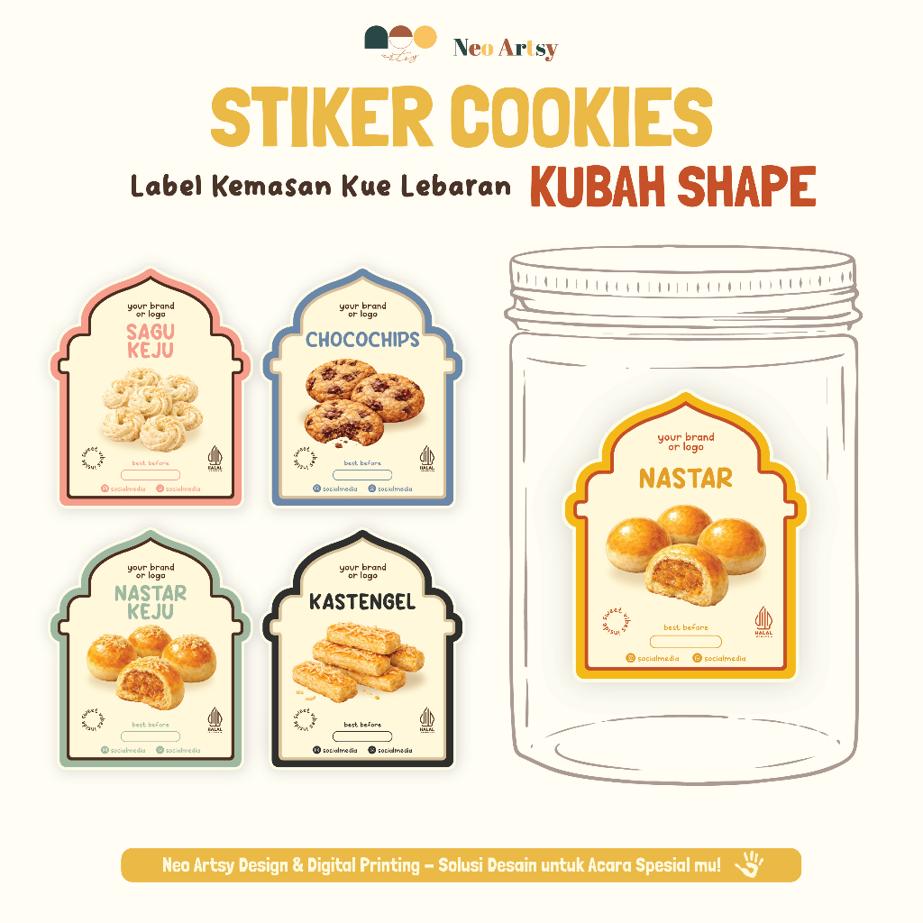 Neo Artsy - Stiker Kue Cookies Lebaran Bentuk Kubah - Label Kue Toples - Stiker Kue Aesthetic