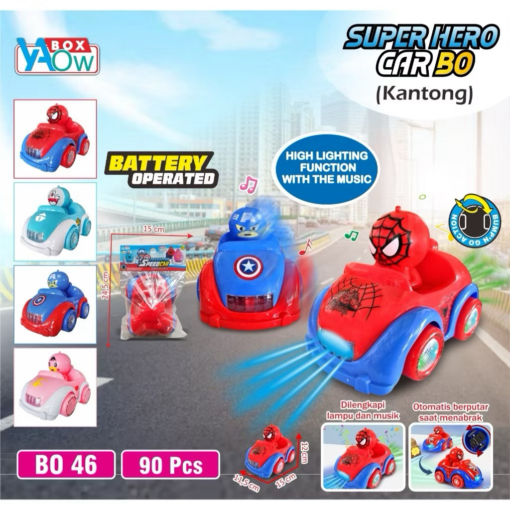 BO-46 Mainan Mobil Speed Car Karakter Superhero Menyala dengan Musik Mainan Robot Superhero