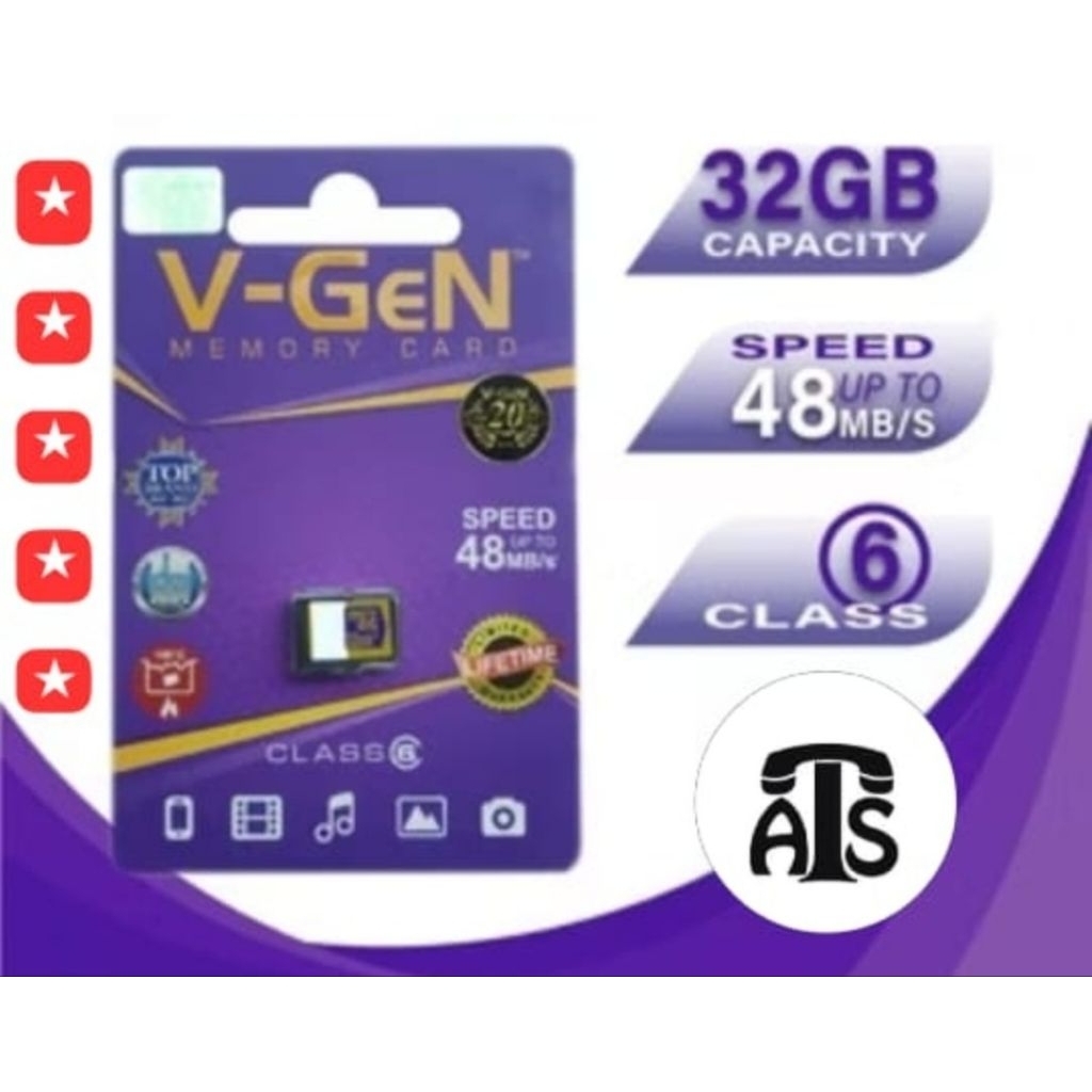Memori 32 GB Memory Card VGEN Micro SD V-GEN Original 8gb 16gb 32gb 64gb 128gb Class10 Turbo Maestro