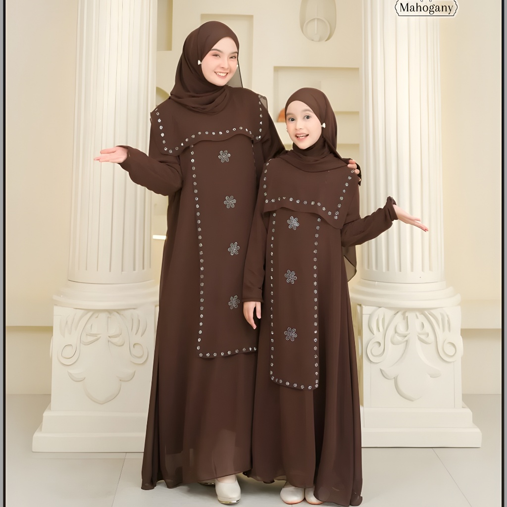 Gamis Couple Ibu Anak Perempuan Terbaru Seragaman Lebaran 2026 Dres Ceruti Payet Swarovski Elegan