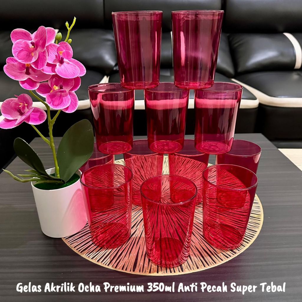Gelas Akrilik Ocha Premium 6 dan 12 Pcs - Gelas Akrilik Teh Kopi Tebal - Cangkir Akrilik Premium 1 L