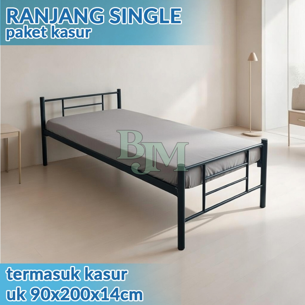 RANJANG SINGLE 90 + KASUR BUSA RANJANG BESI SINGLE