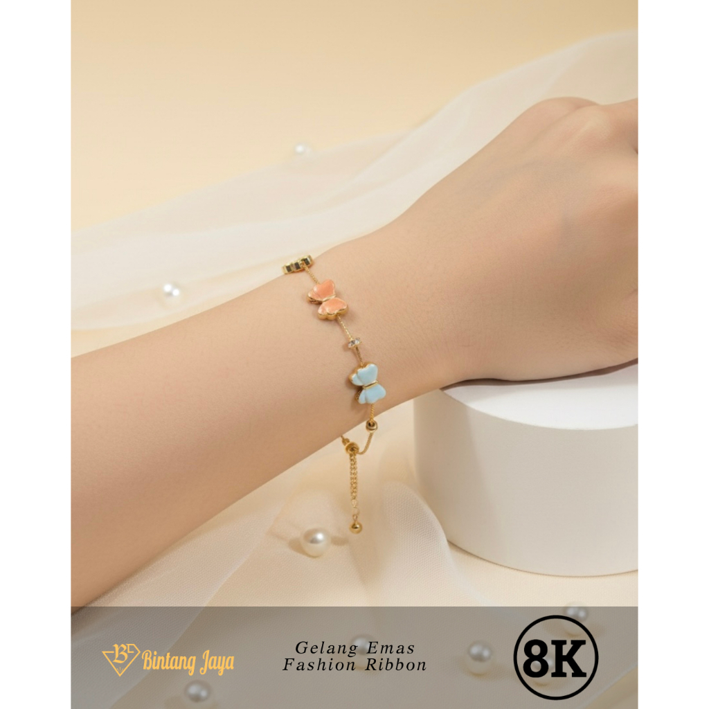 Gelang Emas Fashion Aneka Model Pita Bunga Love Manohara Simple by UBS - Yellowgold 8K
