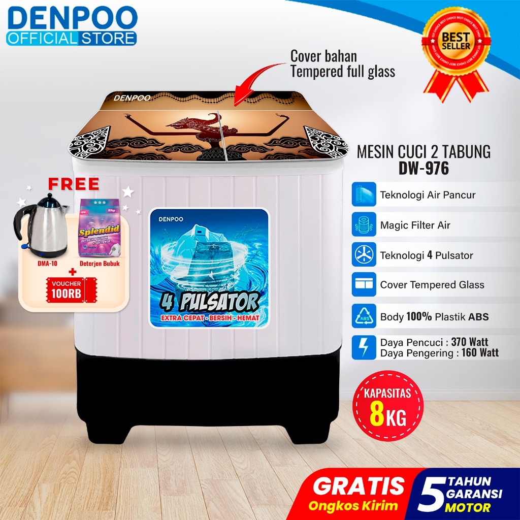 Denpoo Mesin Cuci 2 Tabung DW 976 8 KG