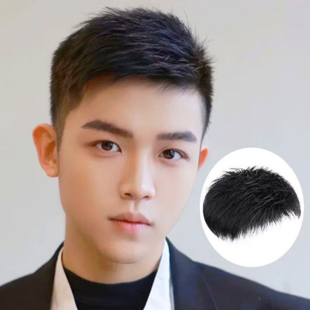 Toupee Penutup Botak Pria Rambut Pendek Sintetis/Wig Toupee Rambut Pendek Sintetis