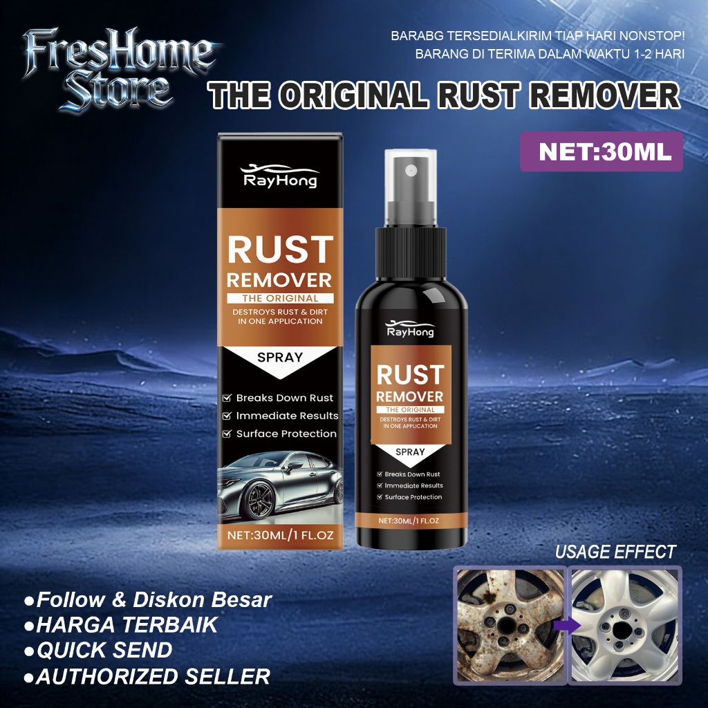 Rayhong Rust Remover Spray 30ml - Penghilang Karat Mobil,Penghilang Karat Besi pada Mobil,Untuk Roda