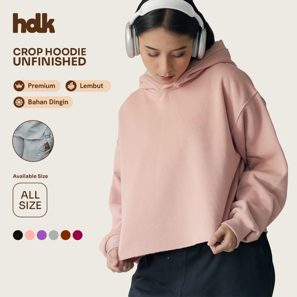 Hoodie Crop Wanita Unfinished Premium Polos | Fleece Tebal & Adem | Lokal Handmade | Dusty Pink - Ho
