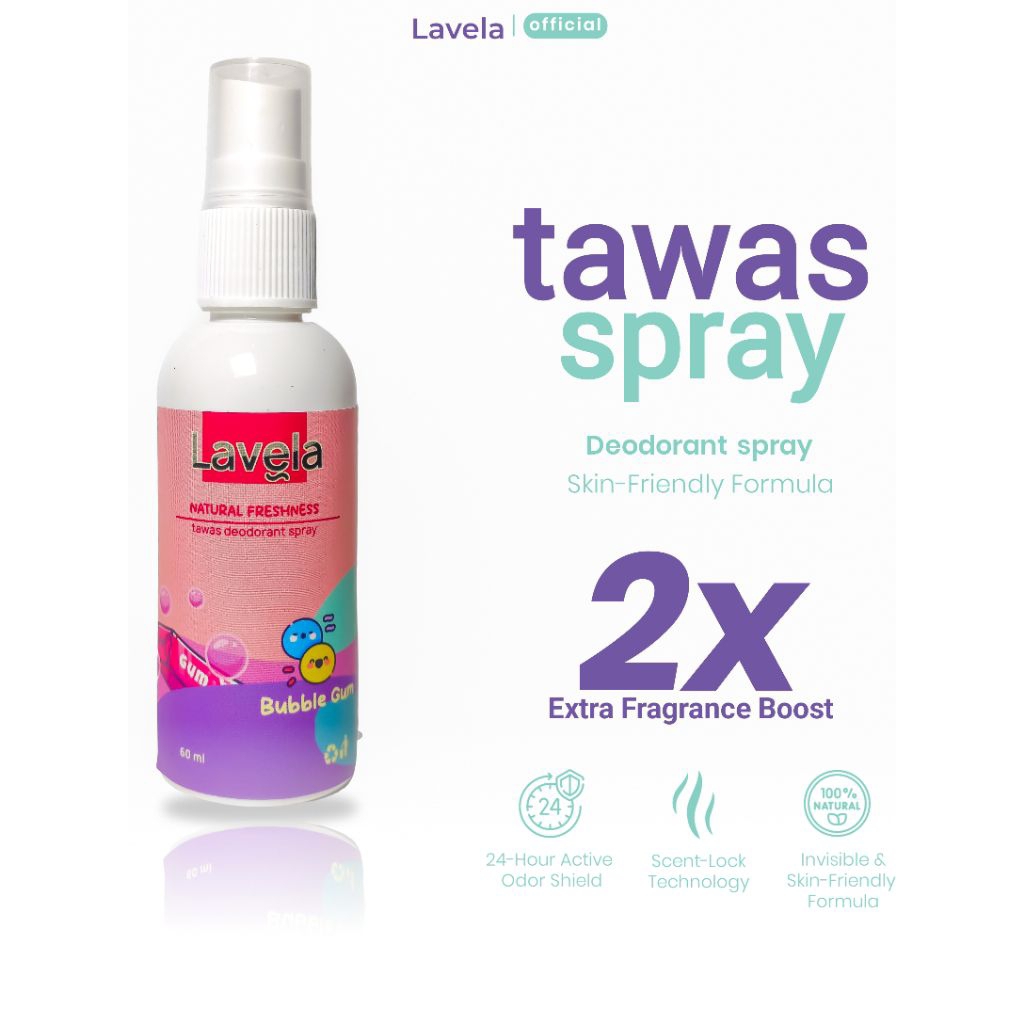 LAVELA Tawas Deodorant Spray BUBBLEGUM 60 ml - Non Alkohol, Halal, Ready BPOM