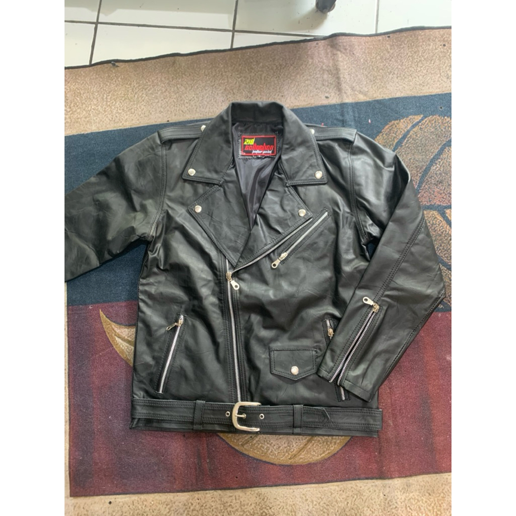 jaket kulit asli domba jaket kulit ramones jaket kulit dobel kerah