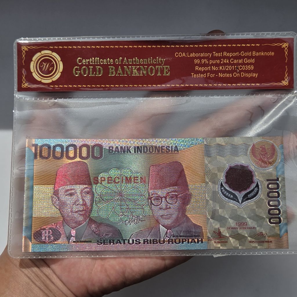 Uang Souvenir Gold Foil Indonesia Plus Fodder Antik