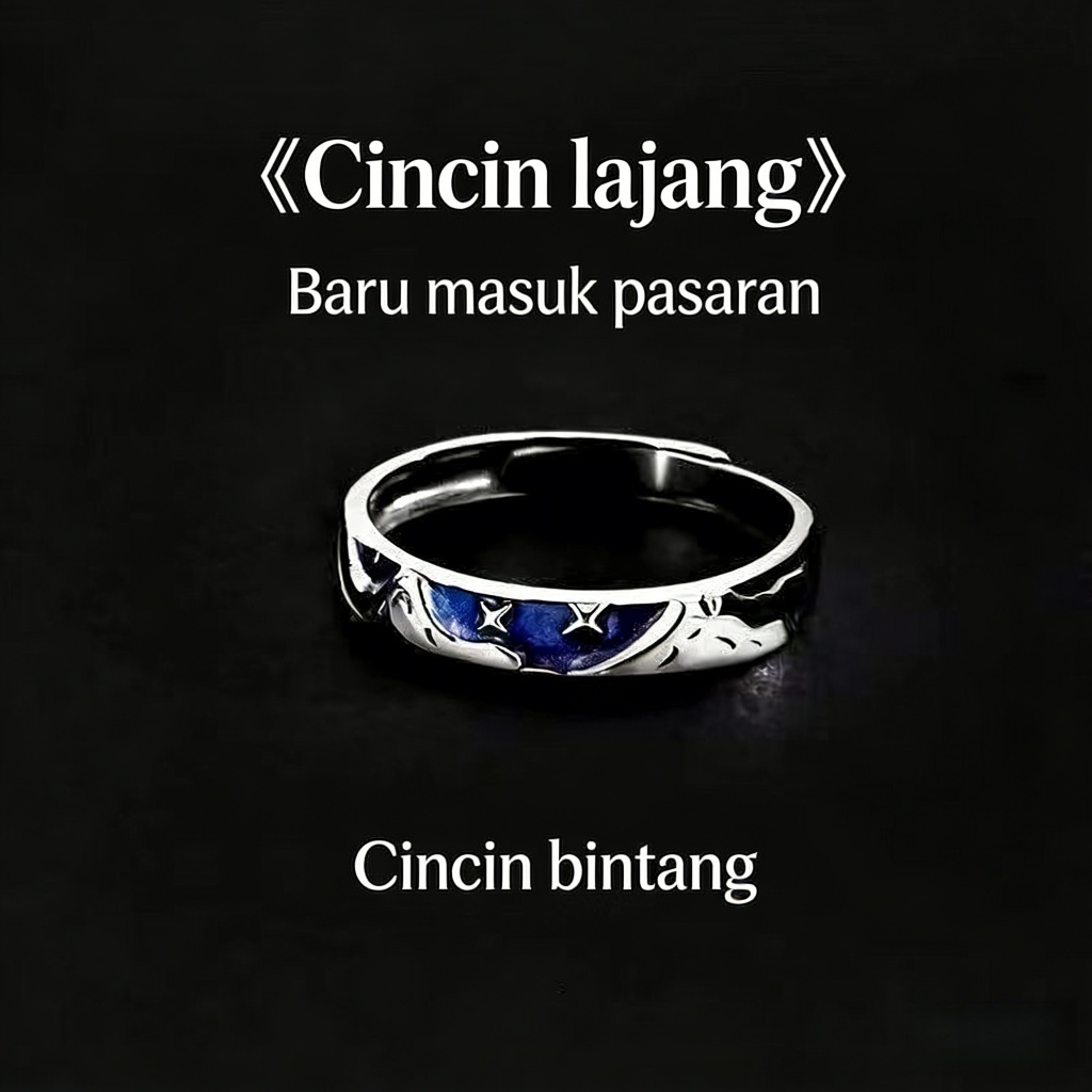 Cincin bintang mewah perak S925 baru untuk pria, desain trendi dan modis, cincin terbuka unik untuk 