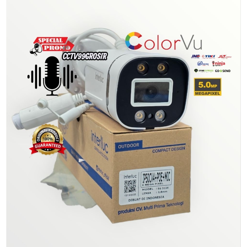IP Camera POE+MIC Outdoor 5MP Interluc Edge IP Cam Outdoor Poe Onvif ColorVu
