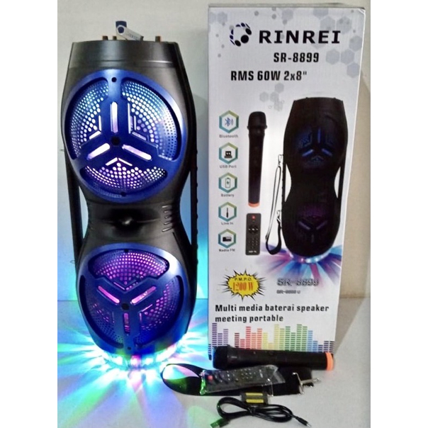SPEAKER BLUETOOTH CAS PORTABLE BONUS MIC WIRELESS 2x 8in RINREI SR-8899 AMPLIMEETING