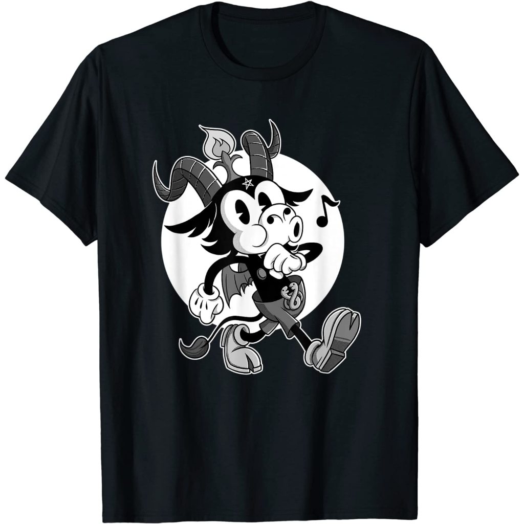 Baju Kaos Dewasa Blackcraft Atheist Satan Baphomet goat Retro Cartoon Lucifer T-Shirt