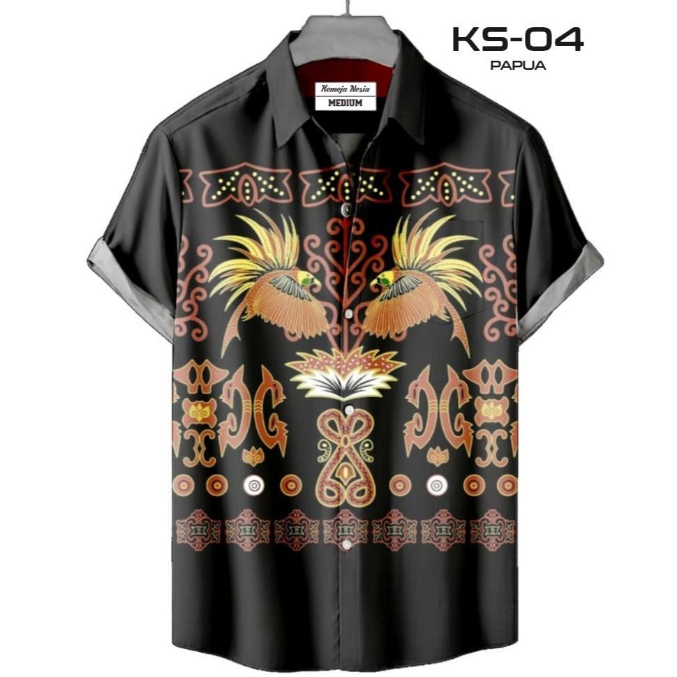 Kemejanesia - Atasan Kemeja Pria Lengan Pendek Printing Motif Batik Papua Hawaiian Shirt KS-04