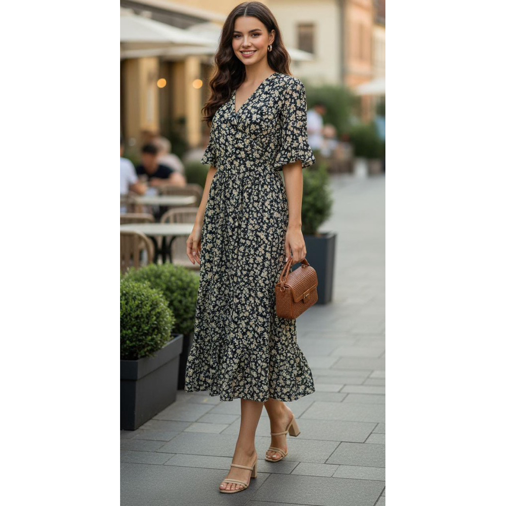 Dress Wanita Panjang Lengan Pendek