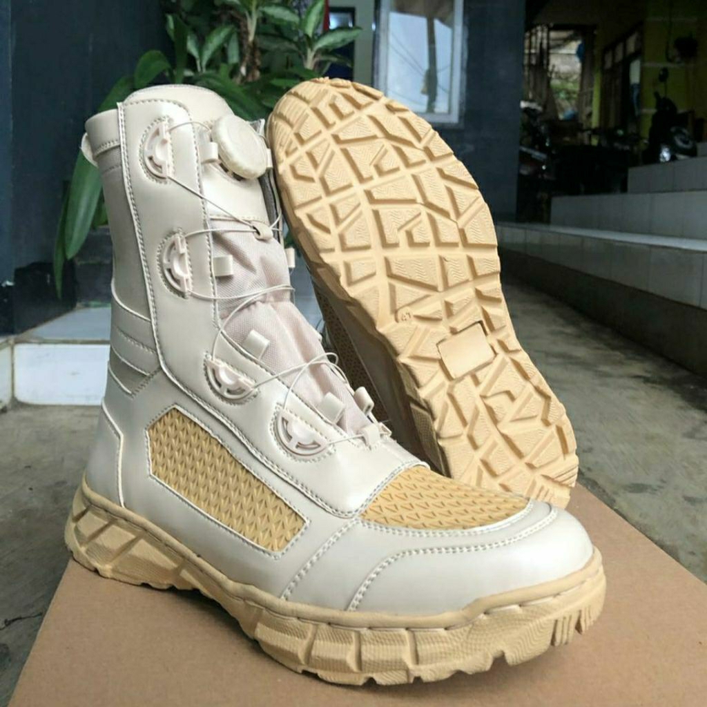 Sepatu PDL cream jaring tali putar