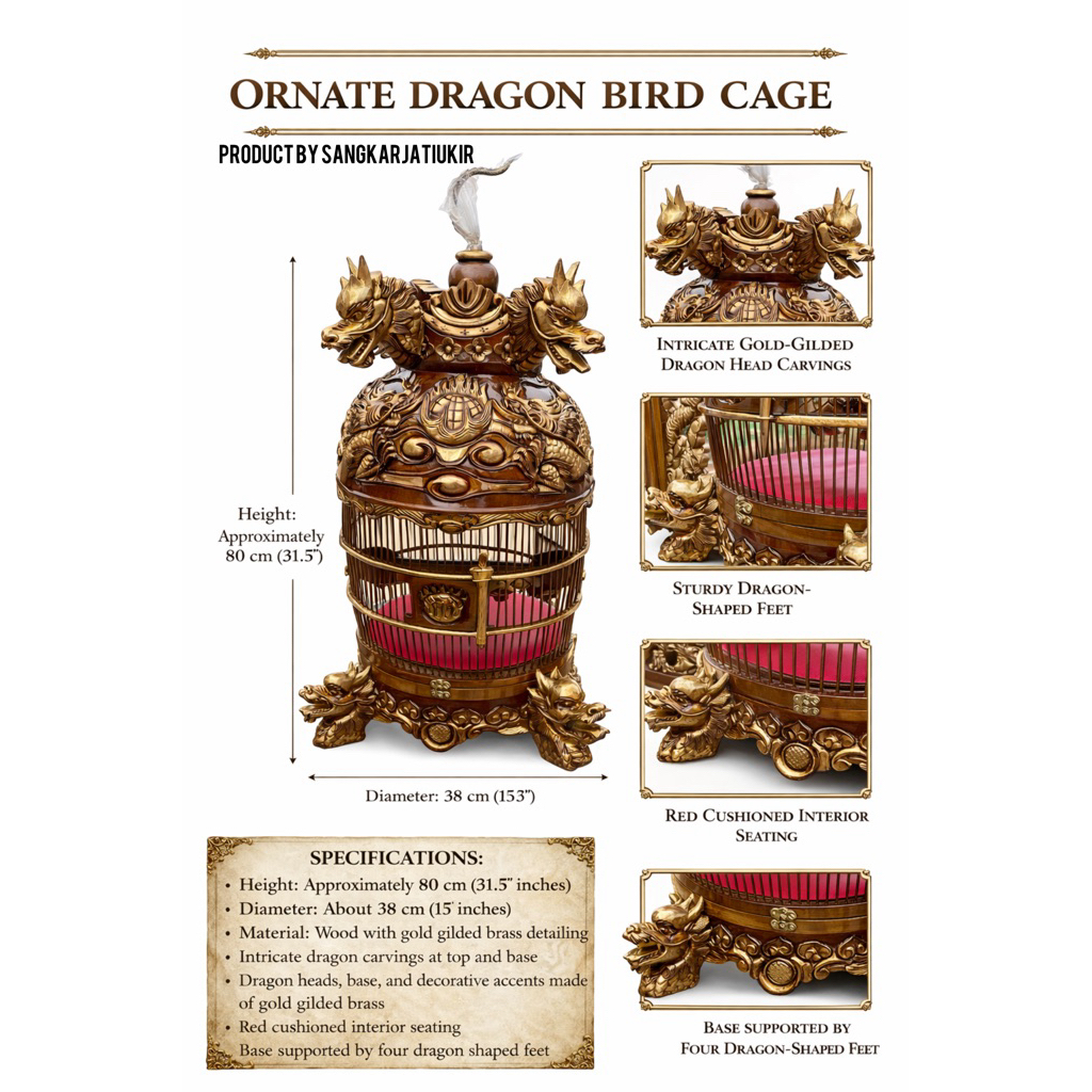 Sangkar Perkutut Kayu Jati Ukiran Naga Full Handmade Jepara Premium