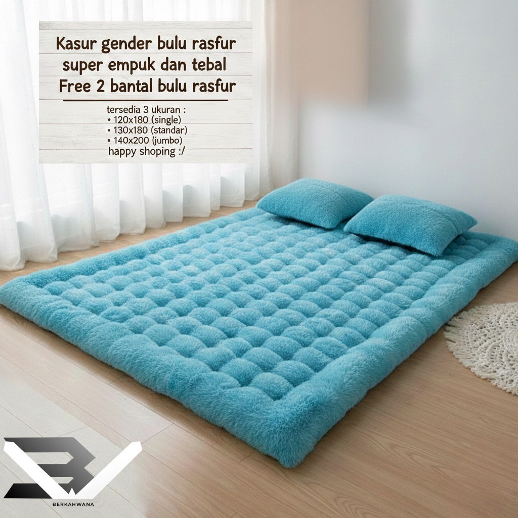 kasur lantai gender bulu rasfur bonus 2 bantal/kasur gender bulu rasfur jumbo 140x200