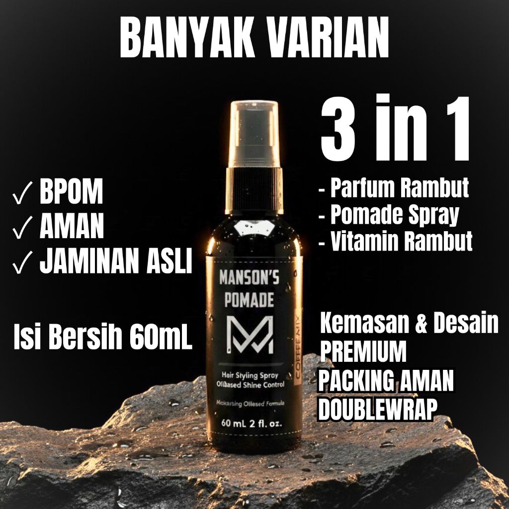 SUDAH BPOM PARFUM RAMBUT POMADE SPRAY OILBASED SUPER KLIMIS BUKAN WATERBASED MENGANDUNG OLIVE OIL CA