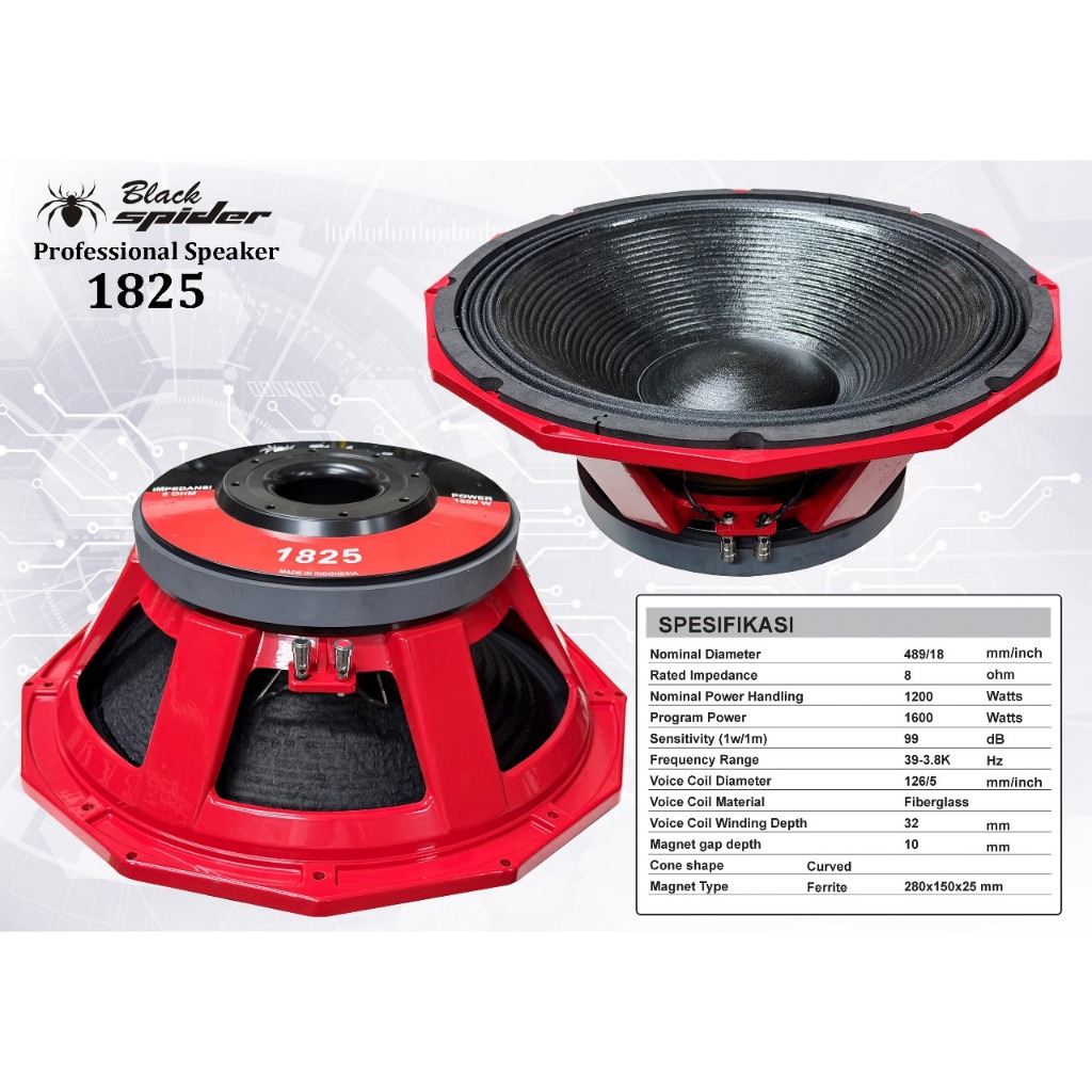 Subwoofer Speaker Komponen Black Spider 18 Inch 1825 Original
