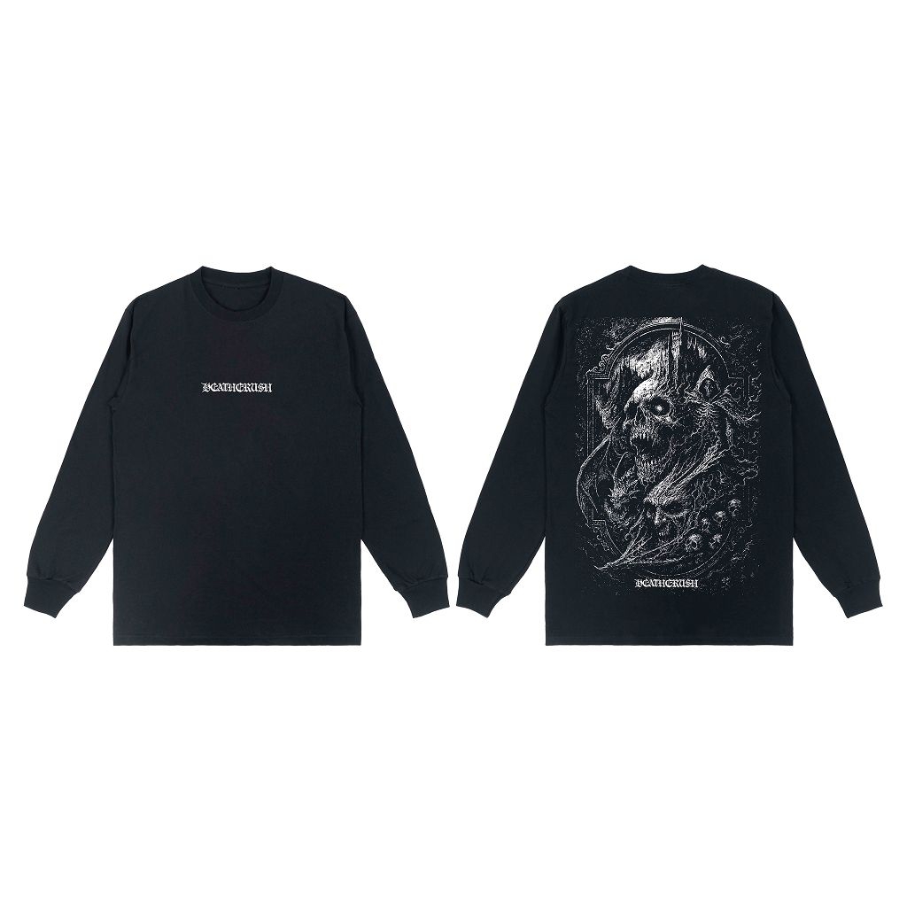 Kaos Unisex Distro Black Metal Cotton 24s – Deathcrush Streetwear Longsleeve Tee Hellfire 666