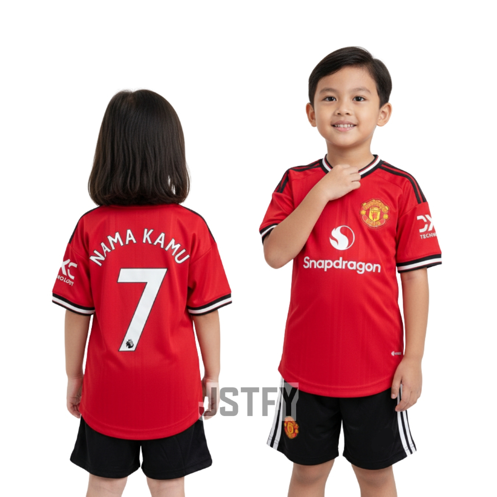 KIDS Jersey Mnchstr Untd Home 2025 2026 Baju Bola Warna Merah Anak Patch Premier League Custom Names