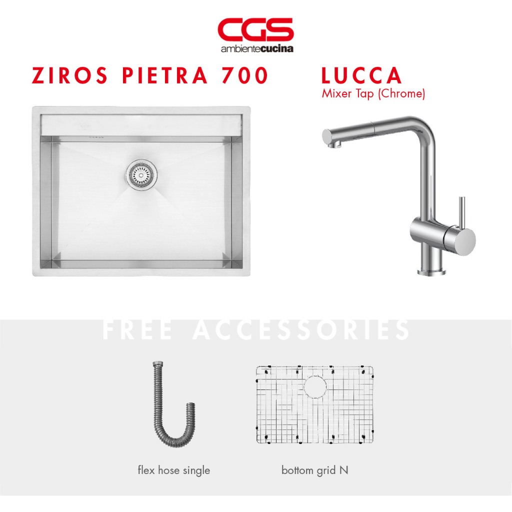 Paket Promo: CGS Ziros Pietra 700 Kitchen Sink + Kran Air CGS Lucca