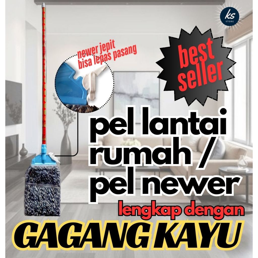 PEL LANTAI RUMAH PEL NEWER PEL SUMBU MURAH SERBAGUNA GAGANG KAYU COD SUMBU BISA REFILL ( gagang+sumb