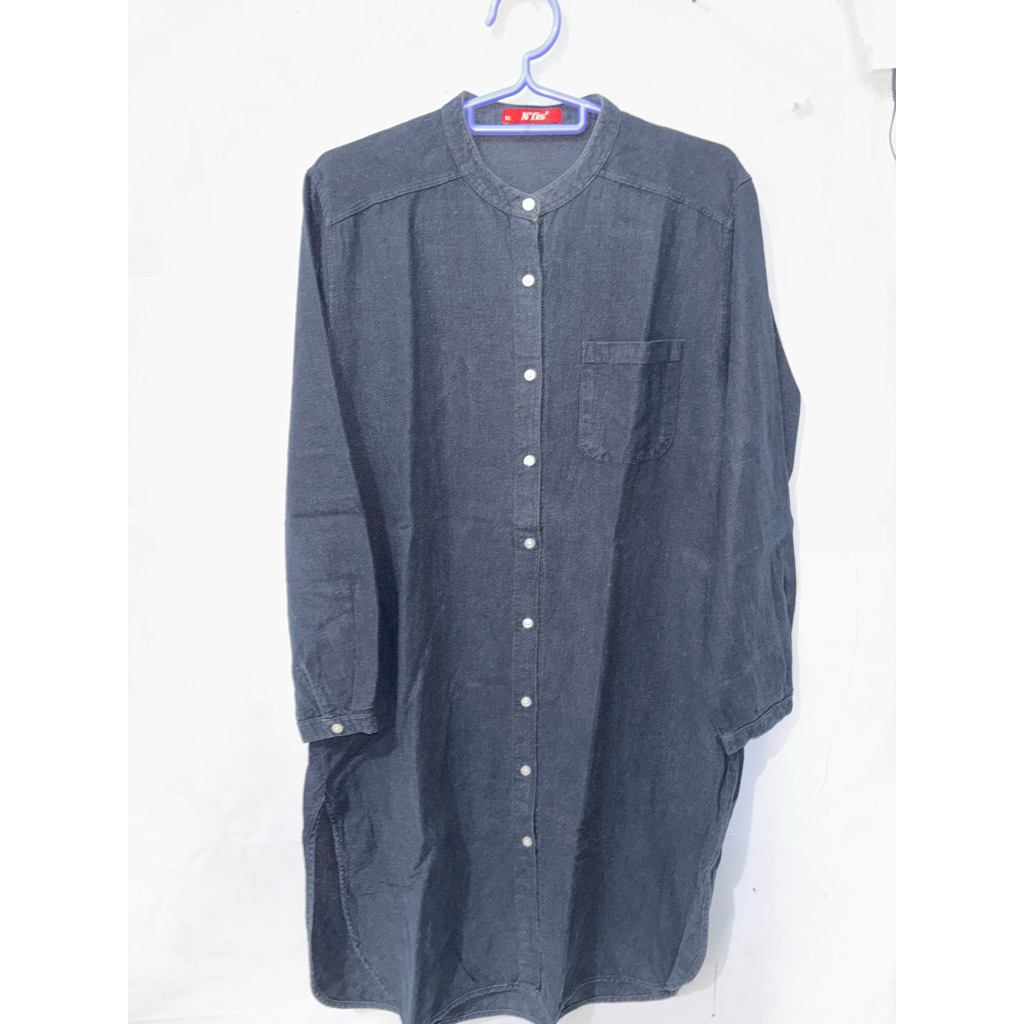 tunik denim biru dongker