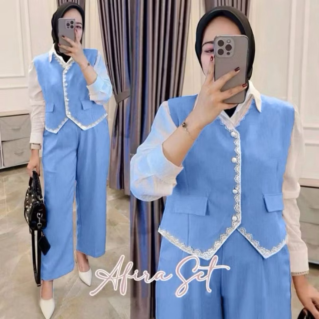 Afira set vest crinkle airflow LD 110 // setelan wanita kekinian // one set wanita polos