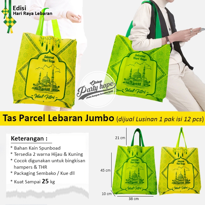 Isi 12 Goodie Bag Idul Fitri Jumbo Grosir / Tas Spunbond Souvenir Hampers Sembako Lebaran Hari Raya