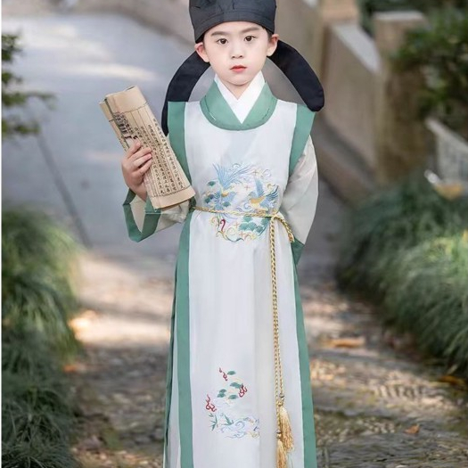 Pakaian Pertunjukan Anak Laki-laki Musim Semi dan Musim Panas Gaya Tiongkok Hanfu, Set Pakaian Ksatr