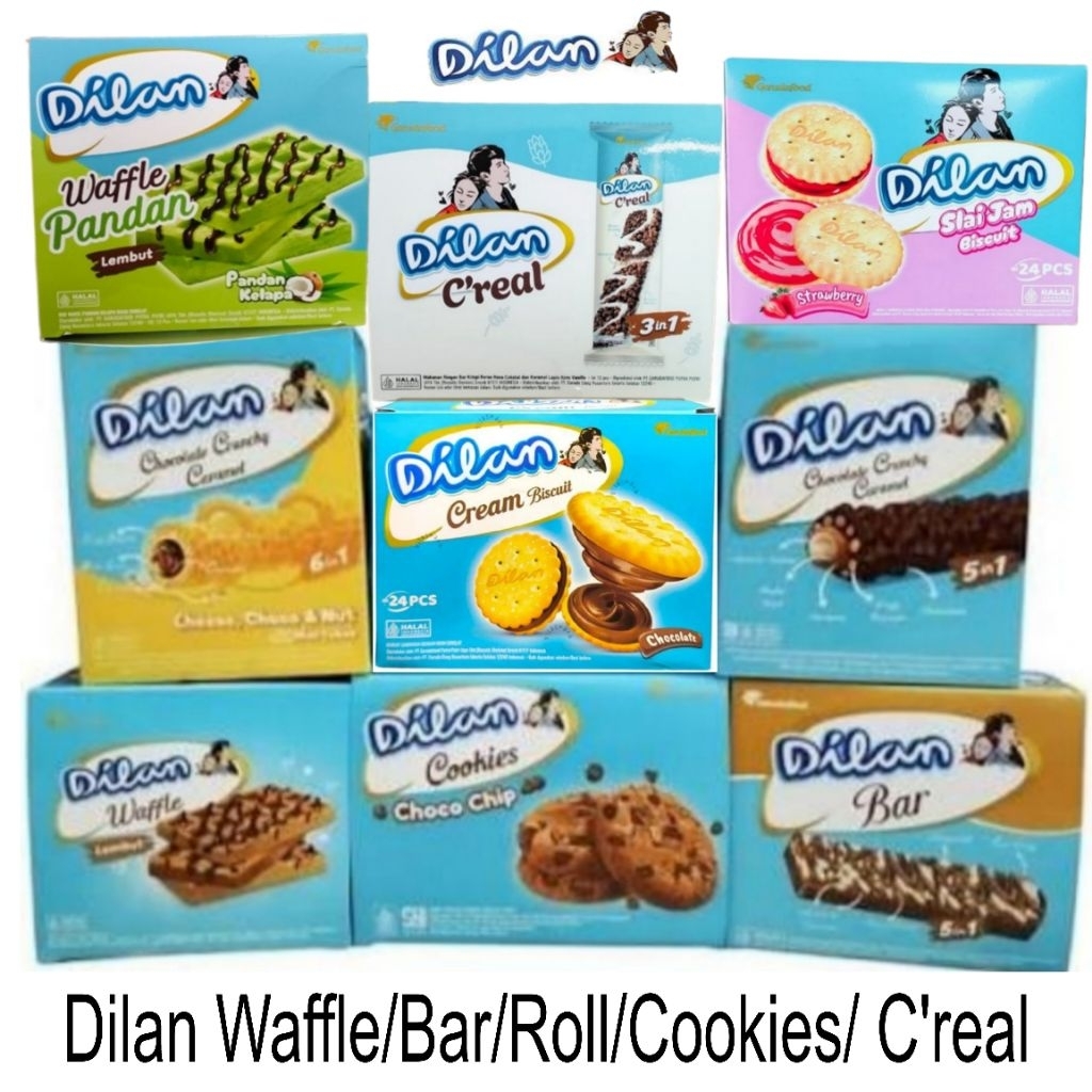 Dilan Roll Bar cereal Waffle pandan keju slai jam cookies kotak