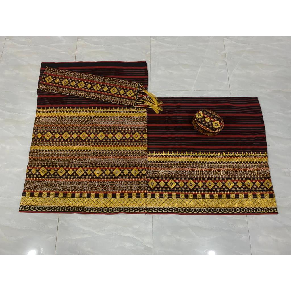 (macam motif) tapis lampung benang bordir kain tenun sarung mama papa + peci custom