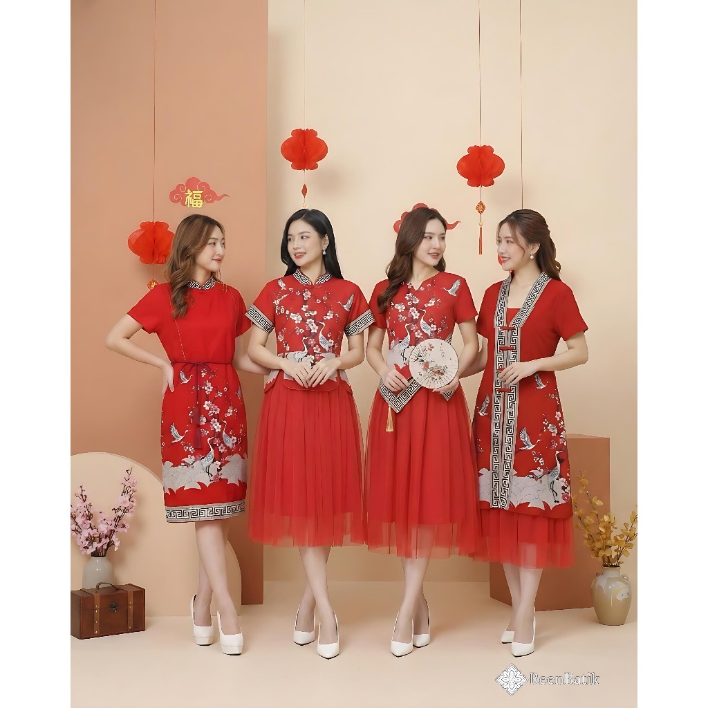 Batik Couple Edisi Imlek /Dress Batik Brokat / Dress Imlek / Cheongsam / Series RuXia#