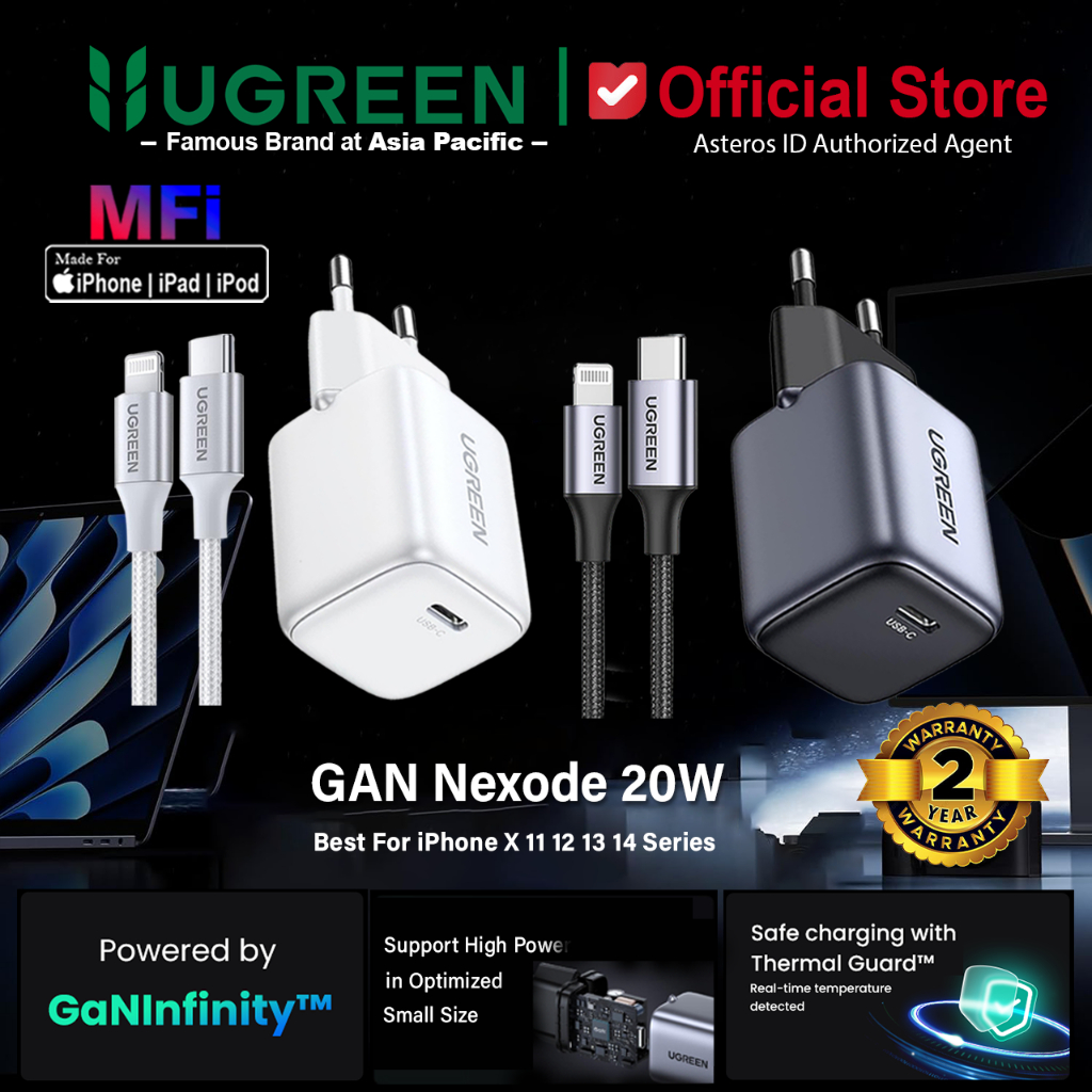 UGREEN Charger GaN Nexode iPhone MFi PD Type C to Lightning Fast Charging 20W 30W