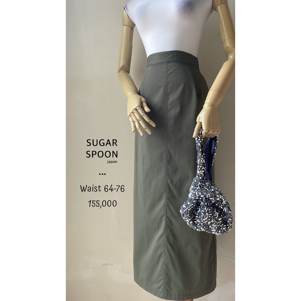 Rok midi skirt hijau army polos katun parasut premium sugar spoon original preloved murah keren ping
