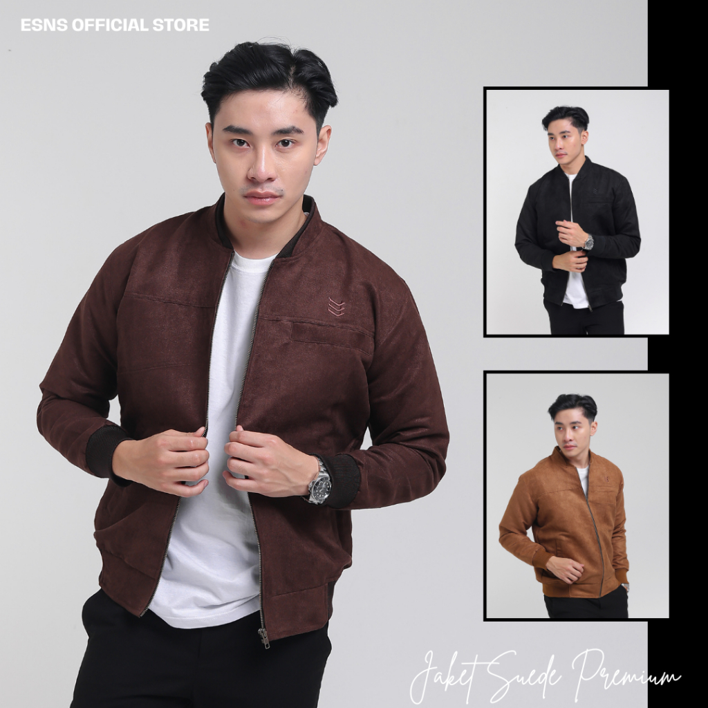 ESNS Bomber Jaket Suede Premium Pria Original Vintage Keren Jacket Tebal Original Terbaru Cowok