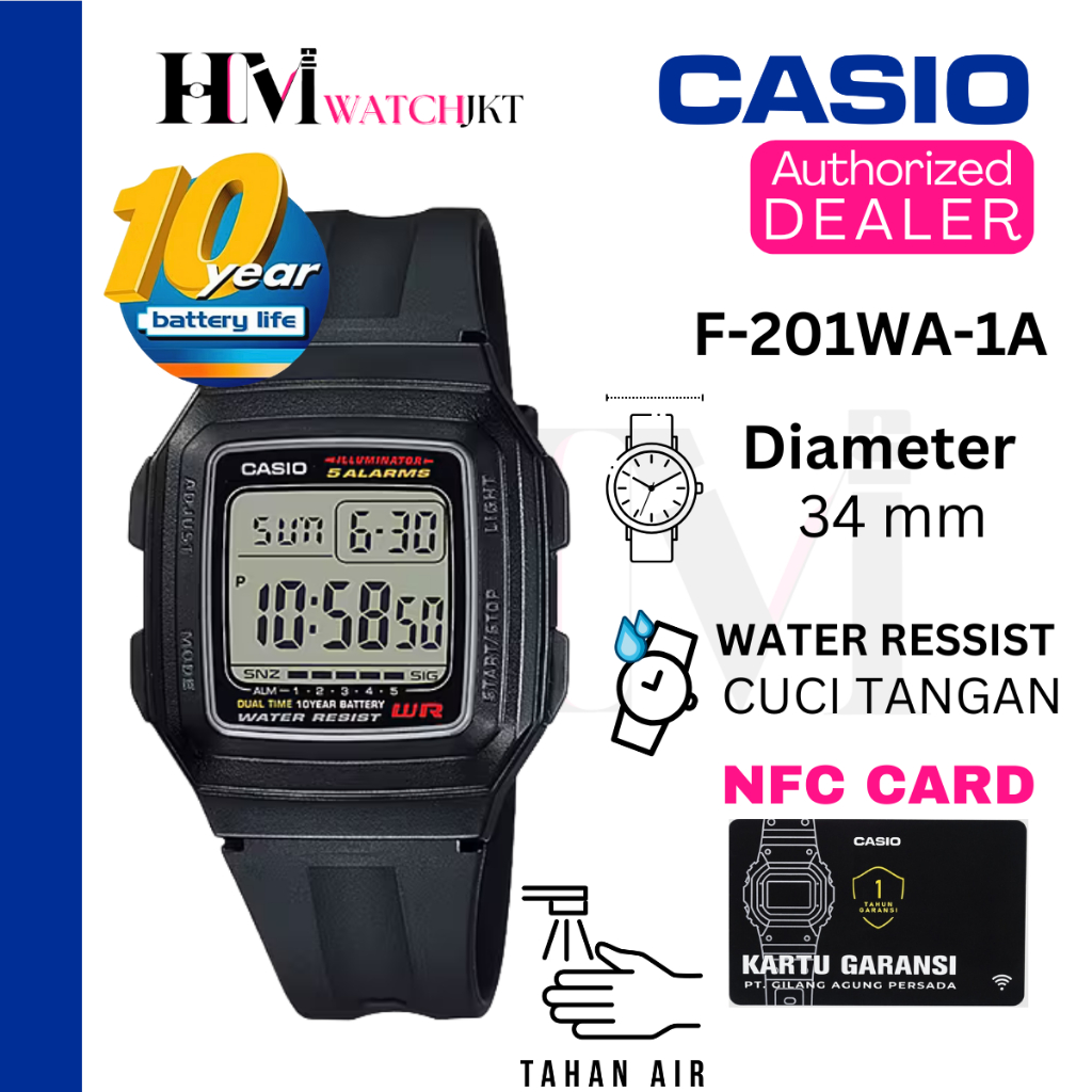CASIO F-201WA-1ADF Jam Tangan Pria Original Digital Antiair F-201WA-1A F-201WA F-201 F201