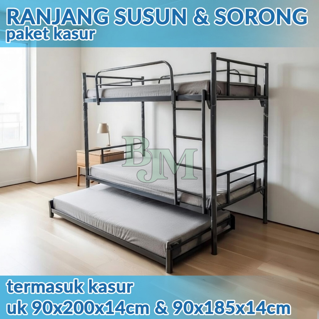 Ranjang susun 3 tingkat + kasur busa