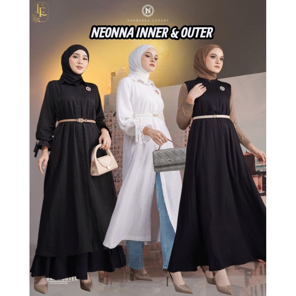 (BISA COD) NEONNA SERIES OUTER & INNER BY NADHEERA LUXURY // LONG OUTER// OUTER WANITA// INNER DRESS