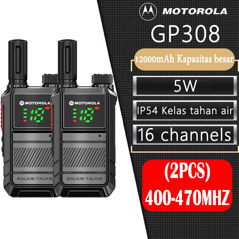 HT Motorola GP308 5Watt High Power 16Channels Mini Walkie Talkie UHF 400-470Mhz Long Range 10KM 9800