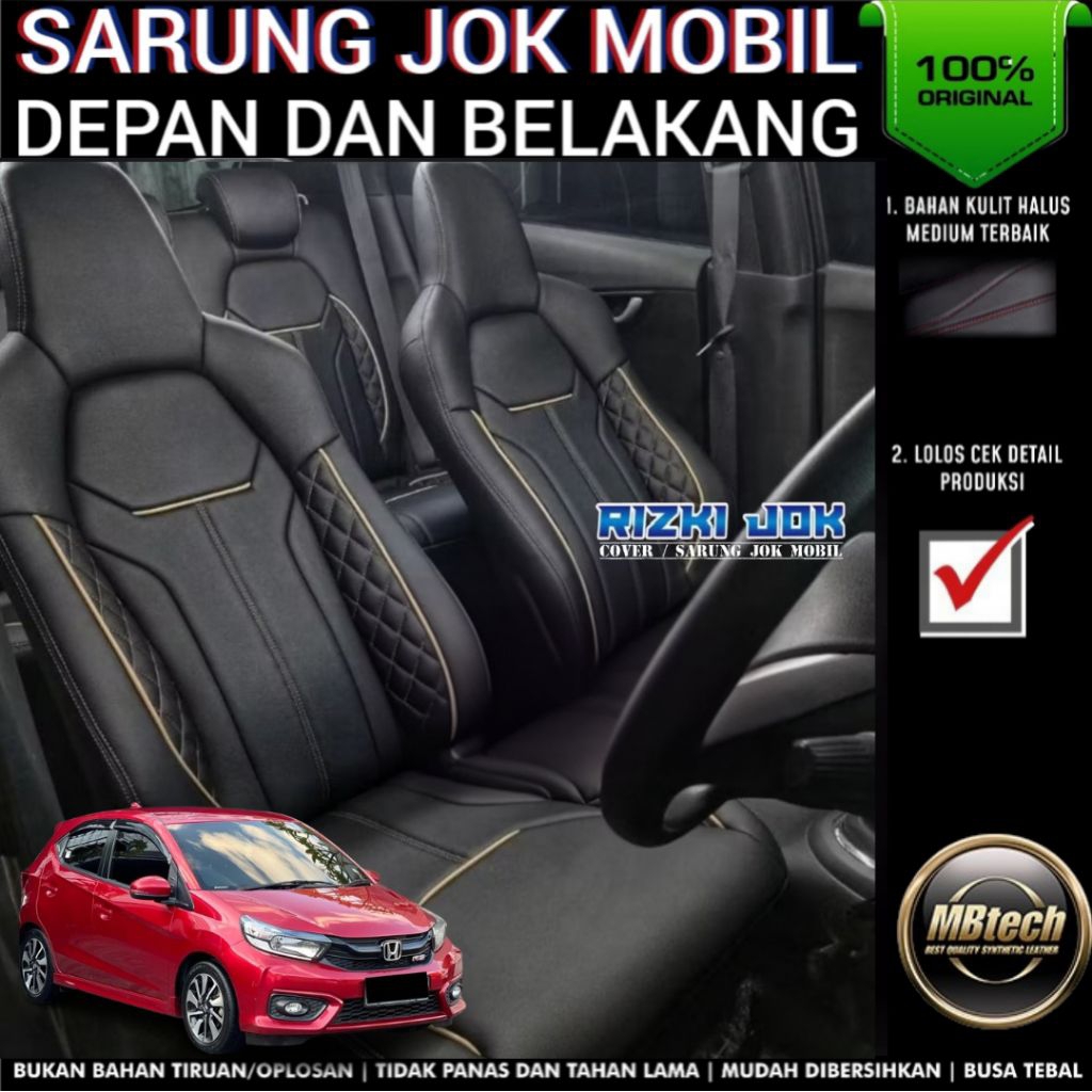 Original mbtech sarung jok mobil honda brio RS 2018 - 2022 full set 2 baris jok