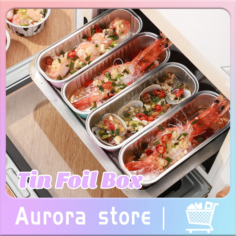 Tray Alumunium Foil Persegi Panjang + Tutupan Mika 200ml / Mika Dessert / Mika Aluminium Oven