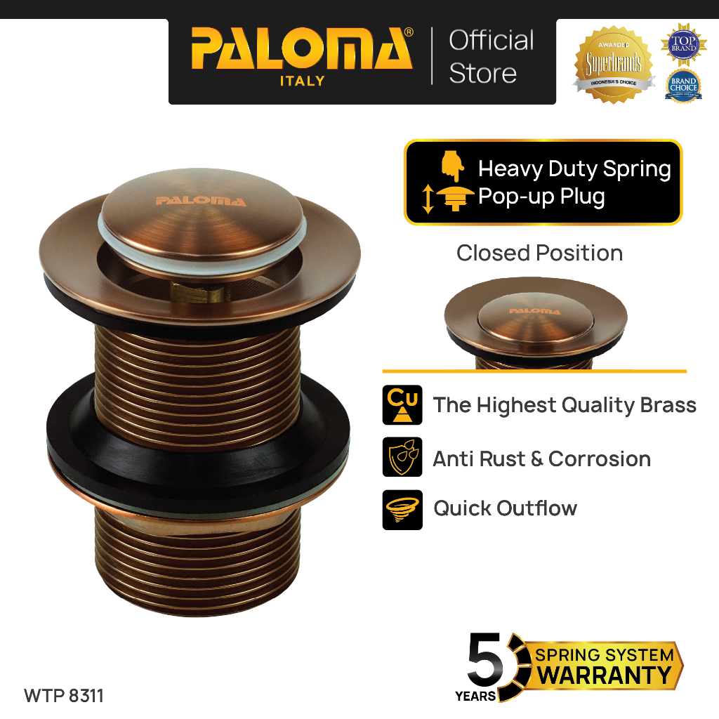 PALOMA WTP 8311 Afur Wastafel Kepala Sifon Pop Up Waste Avur Washtafel Brass Kuningan Bronze