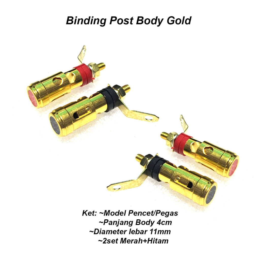 (2set=4pcs) Binding Post Gold Model Pencet Diameter L=11mm P=4cm -Jack Audio Connectors