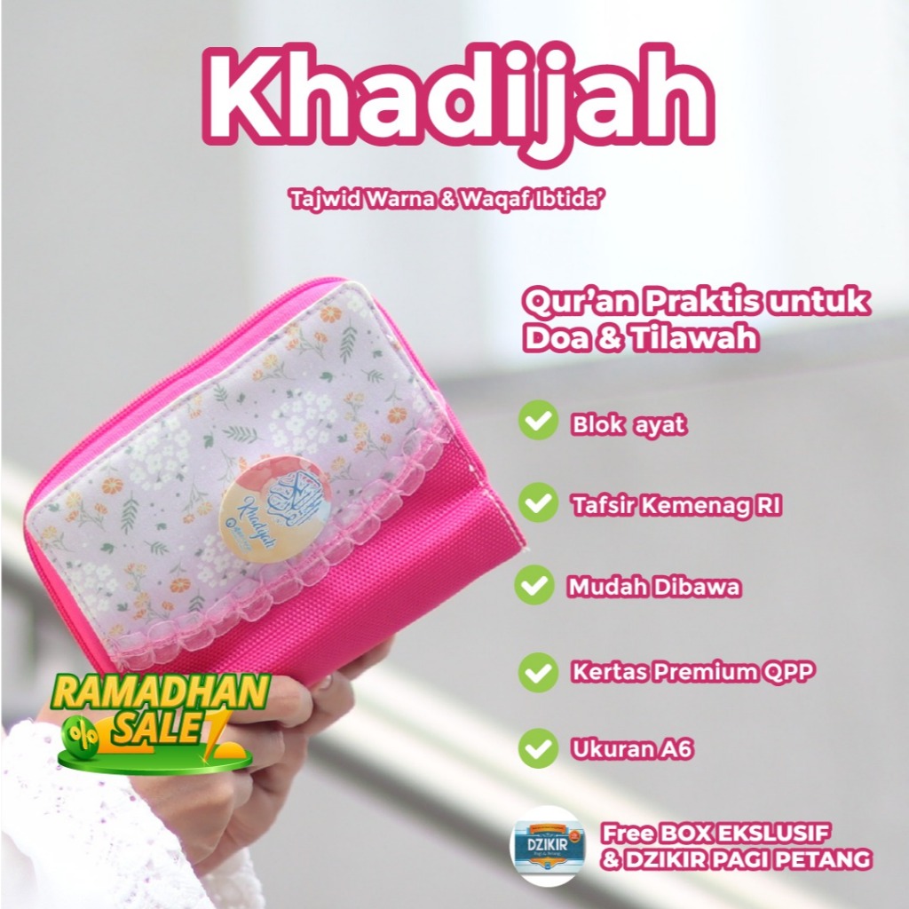 Alquran Cantik Resleting Wanita Terjemah Rasm Utsmani Tajwid Warna Quran Ukuran Kecil KHADIJAH A6