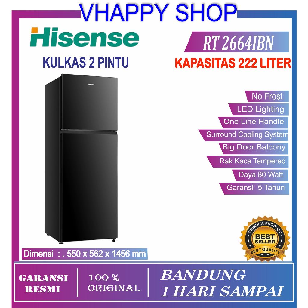 Kulkas Hisense 2 Pintu RT266N4IBN 240L No Frost / RR-125D4IBN  91 LITER / RR125D41BN 91 GARANSI RESM